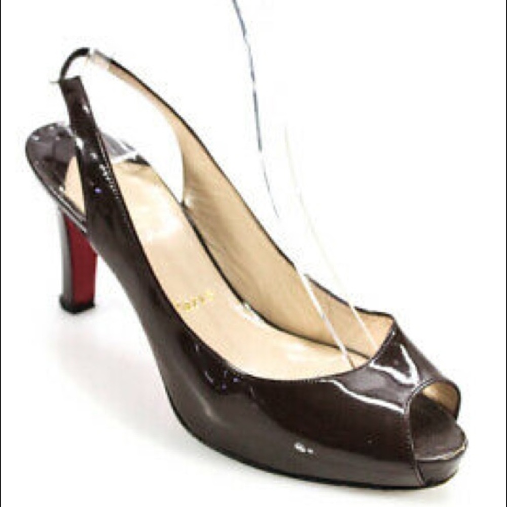Louboutin Peep Toe Slingback Pumps Patent Leather